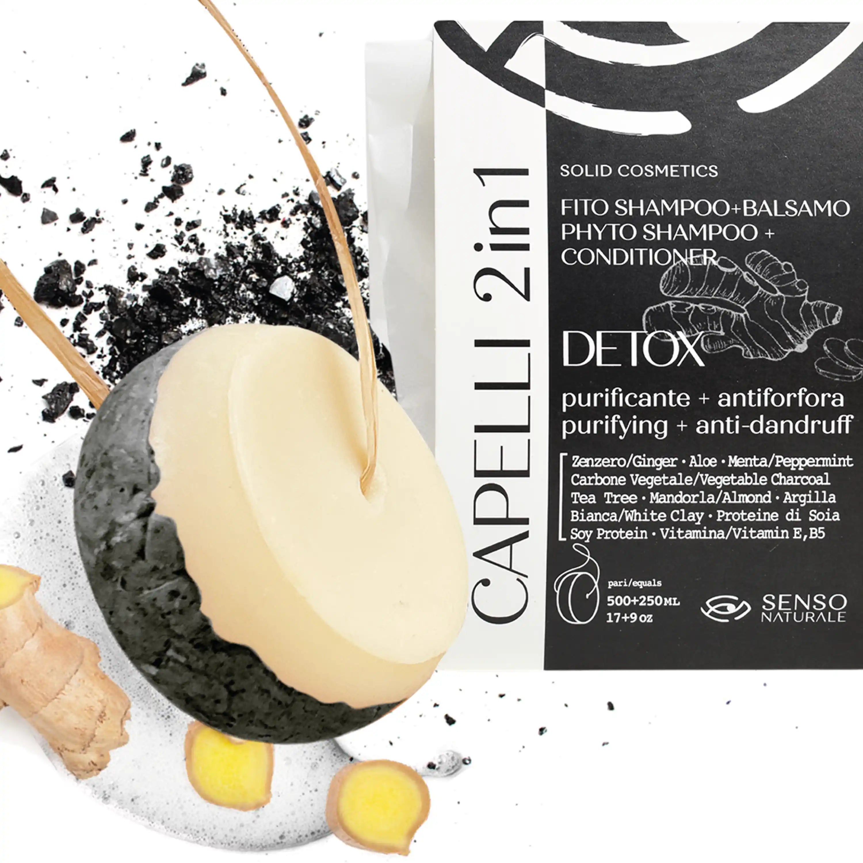 Fito Champú y Acondicionador Sólido DETOX - 2 en 1 para Cabello y Cuero Cabelludo Graso